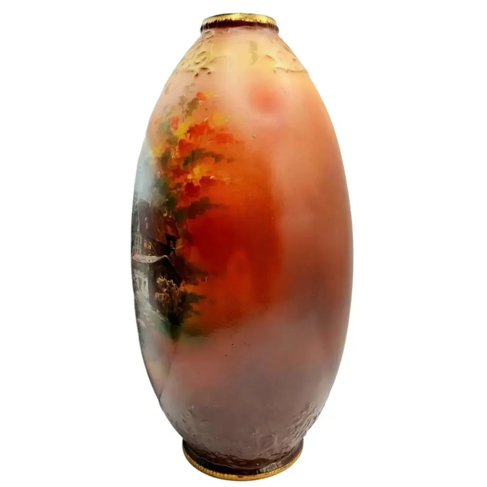 Royal Bayreuth Bavaria Hand Painted Porcelain Landscape Tapestry Vase 10 Inches